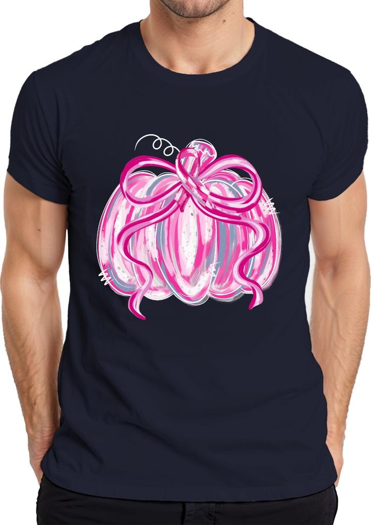 Brustkrebs Rosa Schleife Kürbis Herbst Halloween Bewusstsein Pink Herren T-Shirt, Navy, S