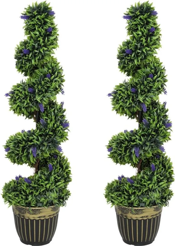 Buis artificiel design spirale avec socle stable en ciment - Lot de 2 Vert