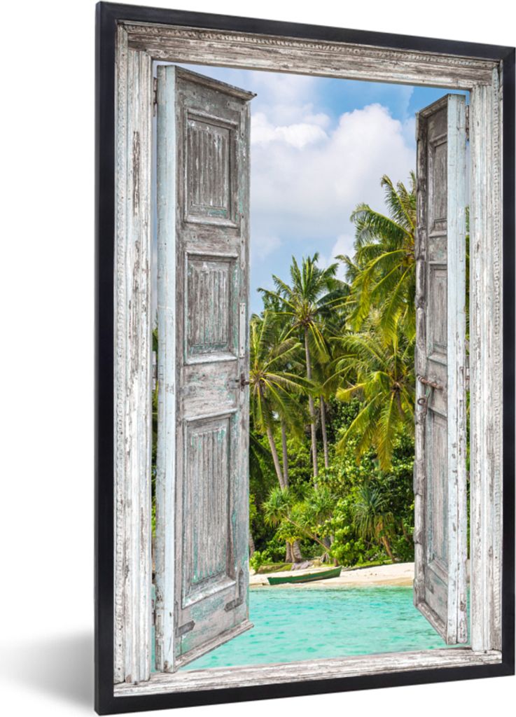 MuchoWow Gerahmtes Poster Palme - Meer - Transluzent - Tropisch 60x90 cm - Poster mit Schwarzem Bilderrahmen Wandposter Rahmen Foto Bilder - Kunst