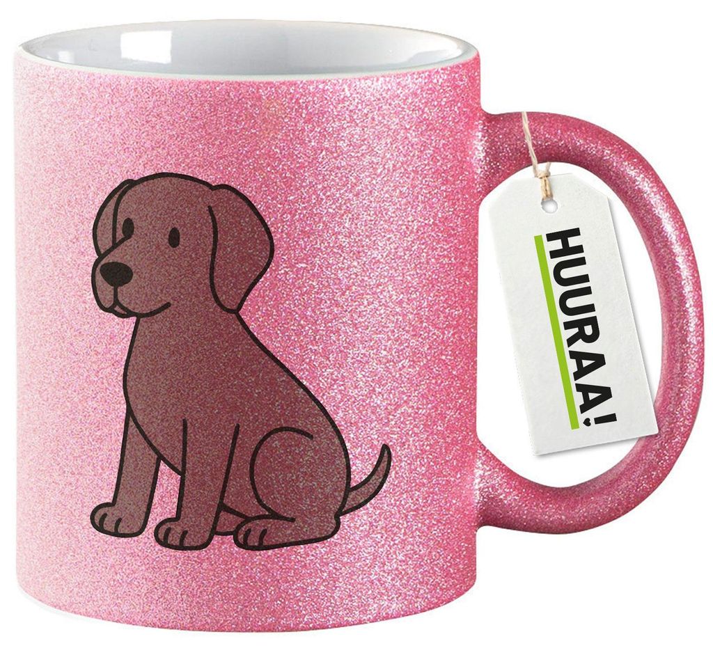 Huuraa Glitzertasse Weimaraner Comic Weimi 330ml Pink Keramik Kaffeebecher Geschenkidee