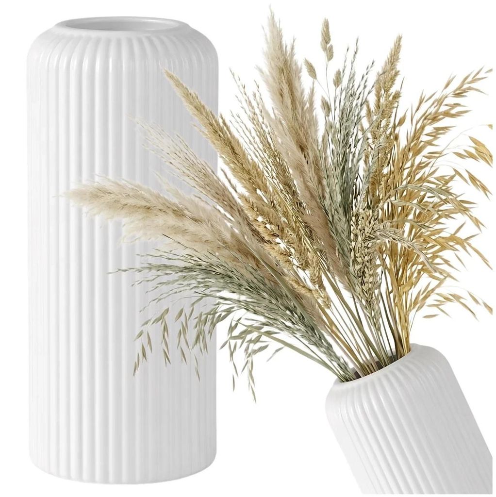 Universelle weiß gestreifte Vase, modern, minimalistisch, dekorativ