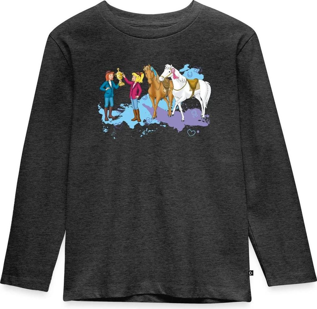 Spreadshirt Bibi Und Tina Pokal Siegerschleifen Kinder Premium Langarmshirt, 98/104 (2 Jahre), Anthrazit meliert