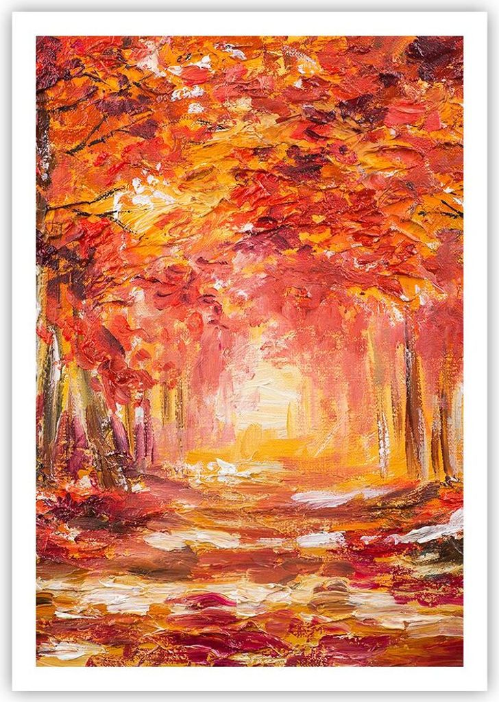Poster - Poster ohne Rahmen - Herbst Wald Rot - 70x100 cm - Wand Bild - Wanddeko - Wandbilder - Kunstposter - Wandposter - Bilder - Kunstdruck - Wa...