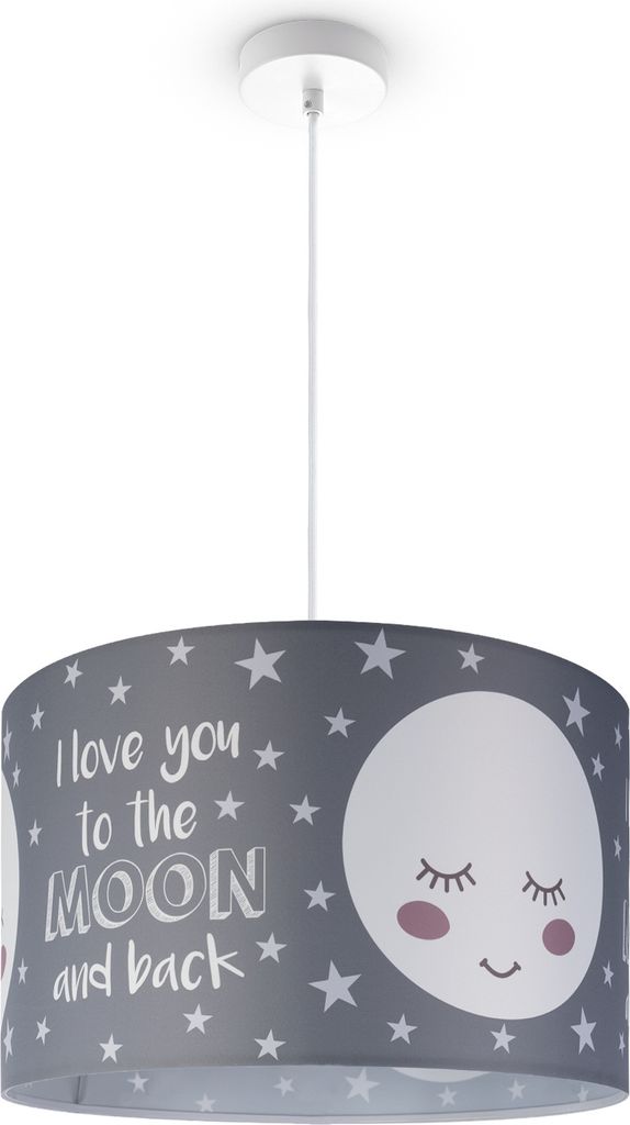 Kinderlampe Deckenlampe LED Pendelleuchte Kinderzimmer Lampe Mond-Motiv, E27 Leuchten Farbe / Größe Grau (Ø45.5cm)