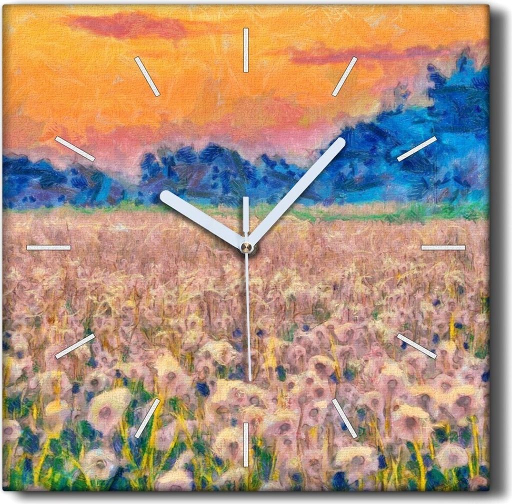 Coloray Hodiny Unikátní 30x30 cm Tiché hodiny Pro obývací pokoj a kuchyň Nástěnné hodiny Plátno Černé ručičky hodin - Wiese Dandelio...