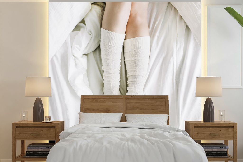 MuchoWow Fototapete für Wohnzimmer oder Schlafzimmer Wandtapete Vinyl Motivtapete Winter - Socken - Weiß - 240x240 cm - Schlafzimmer-Tapete