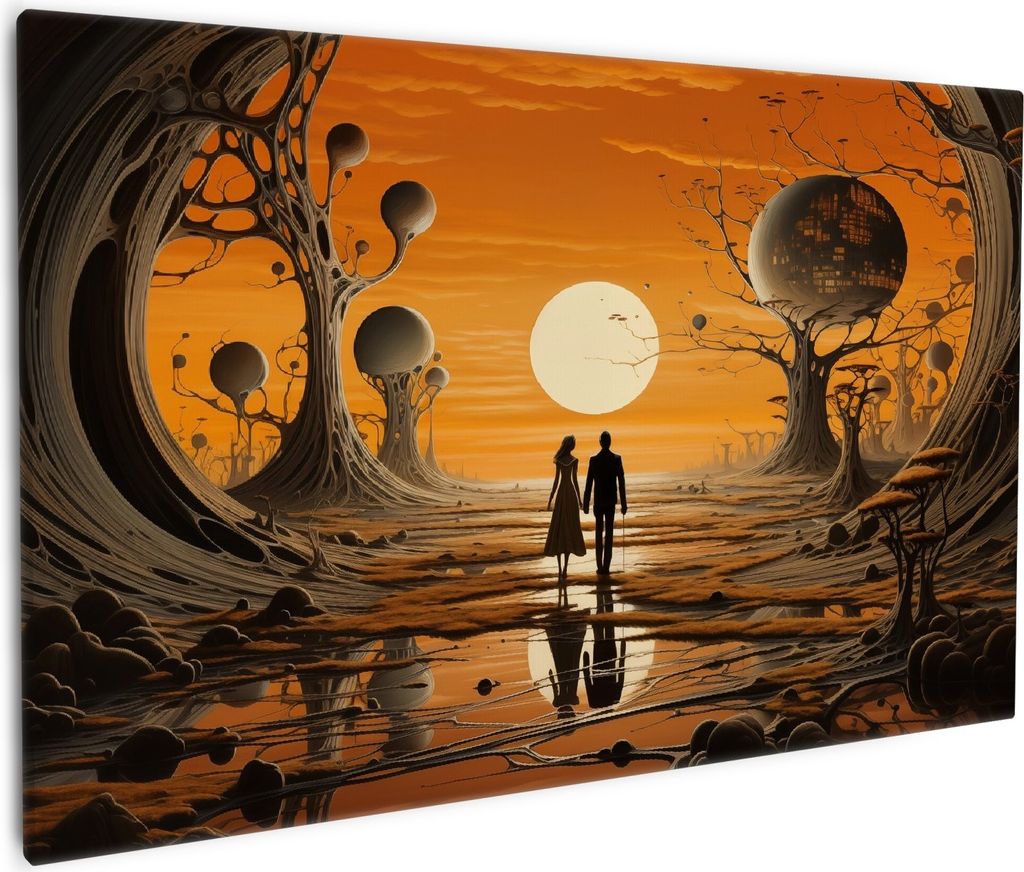 Wallario Premium Leinwandbild Sonnenuntergang in einer fremden Welt in Größe 60 x 90 cm