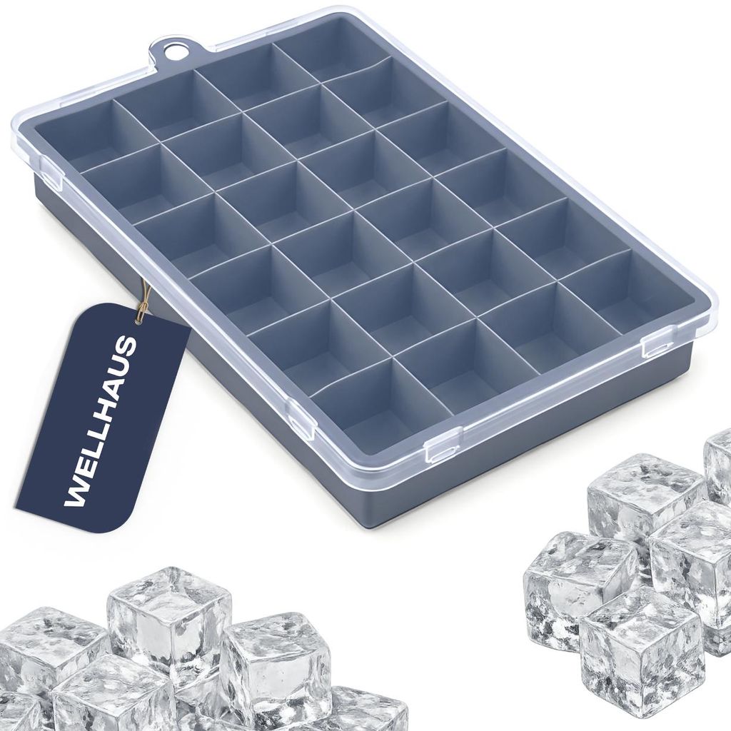 WELLHAUS: Molde de silicona para cubitos de hielo con tapa, Imagen del producto 