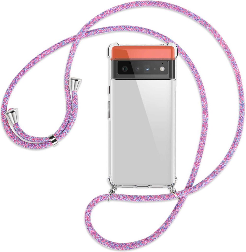 Handykette Backcover-Schutzhülle mit Band (Metall silberfarben) für Google Pixel 6 Pro - lila/rosa/blau