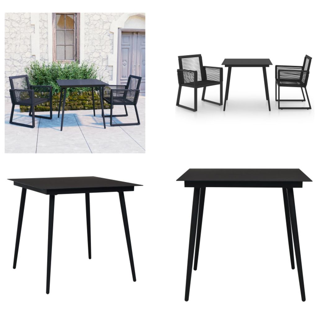 vidaXL 3 tlg. Garten Essgruppe PVC Rattan Schwarz - Garten-Essgruppe - Garten-Essgruppen - Essgruppe - Essgruppen