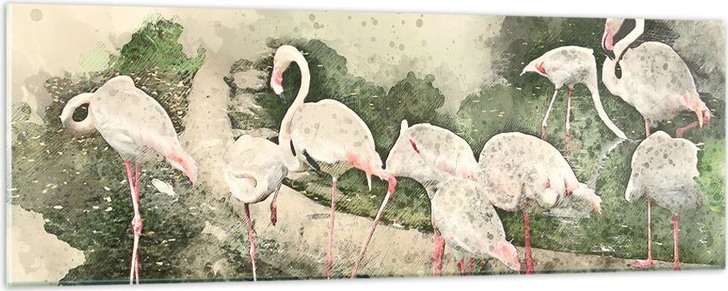Bilder auf glas - Flamingo Vogel Wasser - 90x30cm - Glasbilder - Wandbilder - Kunstdruck - zum Aufhängen bereit - Wanddekoration aus Glas - Glas B...