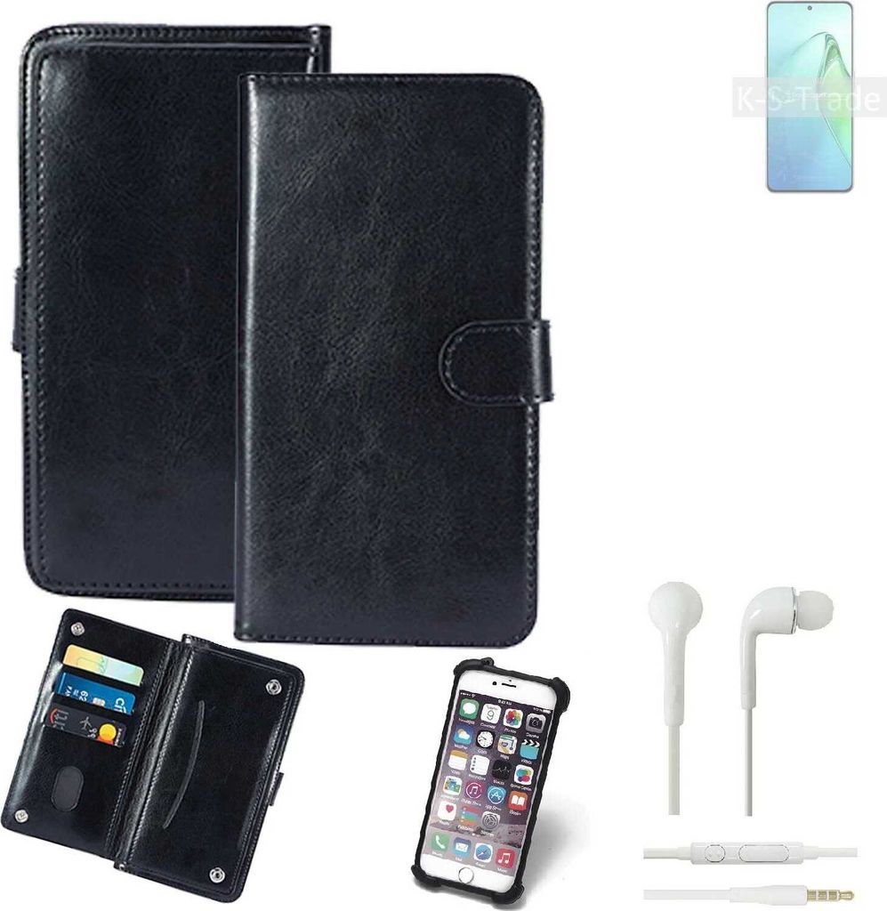 K-S-Trade 360° Hülle kompatibel mit Oppo Reno8 Pro+ inkl. Headphones schwarz Kunstleder Case BookCase WalletCase Kunstlederederhülle Handyhülle,
