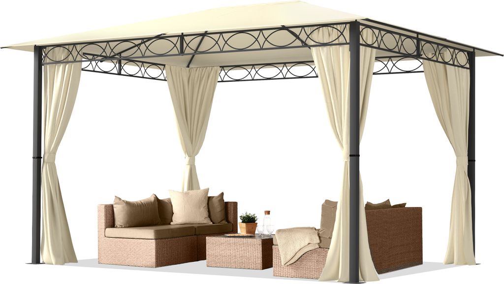 Gartenpavillon 3x4 m wasserdicht Premium Pavillon mit 4 Seitenteilen Gartenzelt ca. 220g/m² Dachplane in Creme