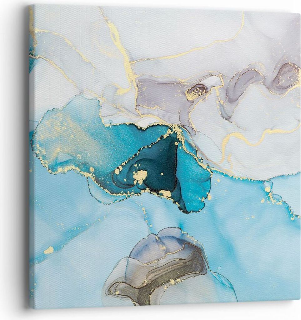 Bild auf Leinwand - Leinwandbild - Einteilig - Marmor Modern Blau - 40x40cm - Wand Bild - Wanddeko - Wandbilder - Leinwanddruck - Bilder - Wanddeko...