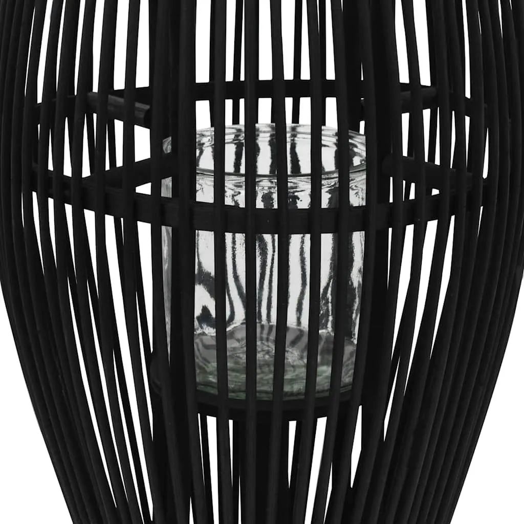 Grand Lustre 60 cm en Bambou Noir Tressé - Éclairage Naturel et Durable