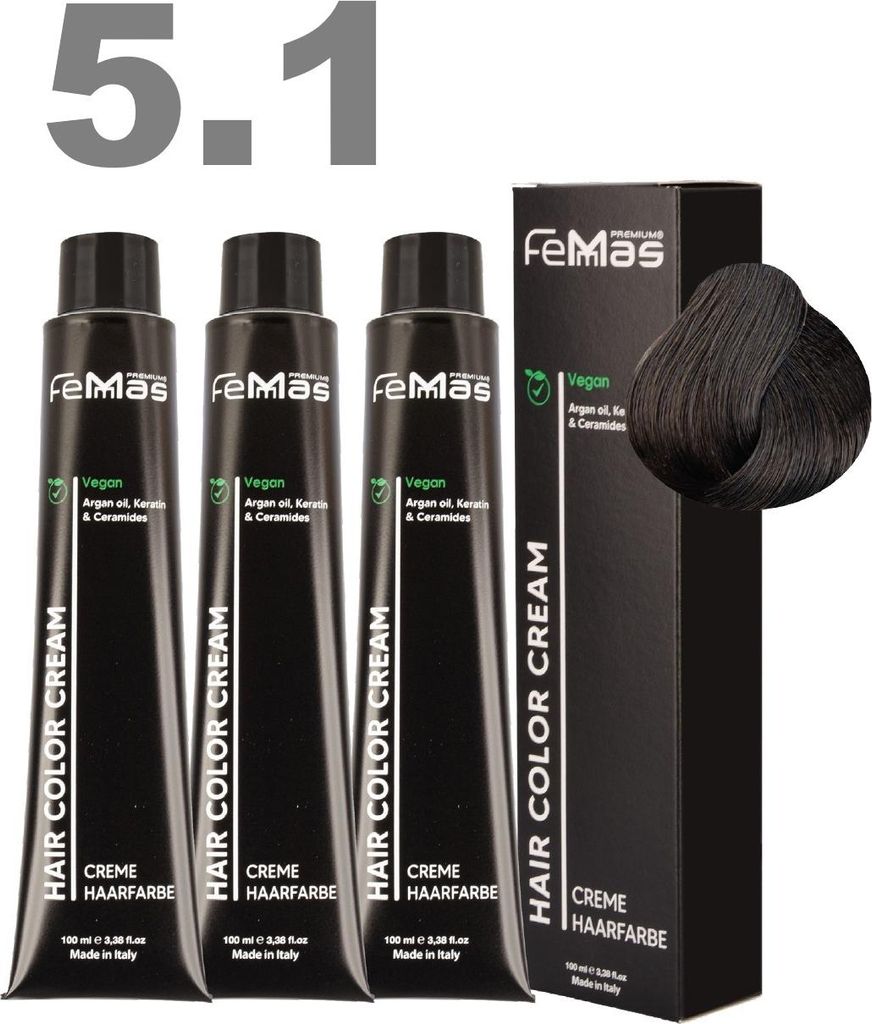 FemMas Haarfarbe mit Arganöl Hellbraun Asch 5.1 | 3x100 ml
