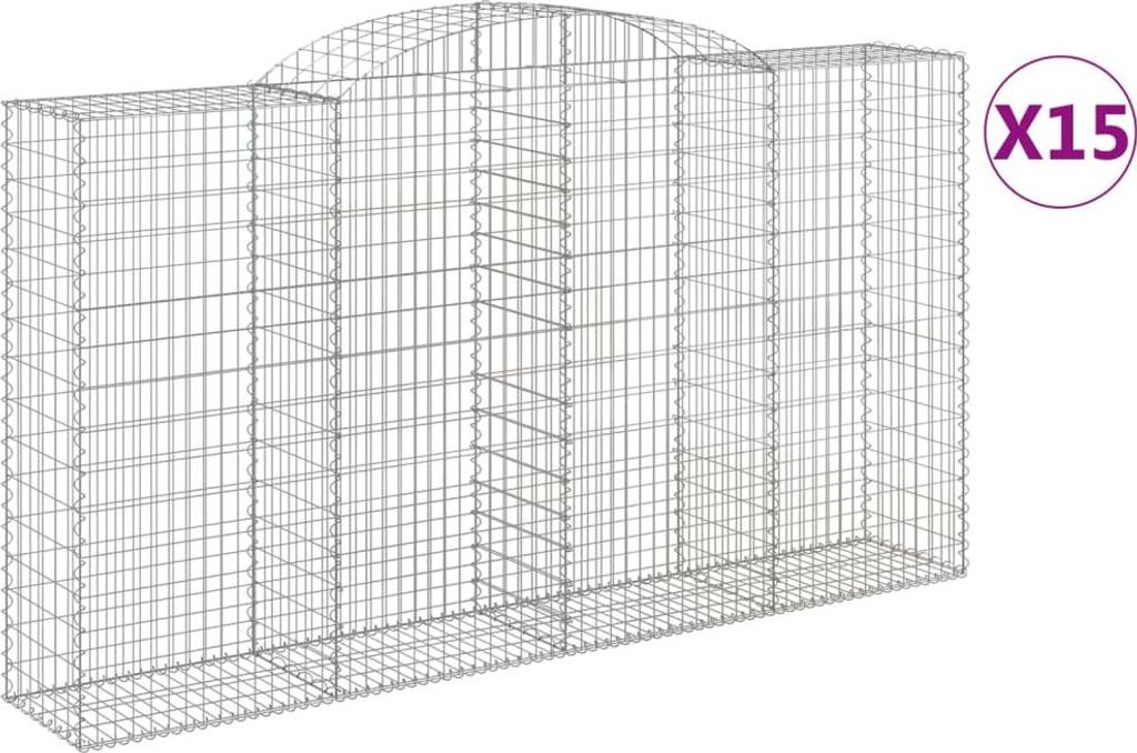 vidaXL Gabionen mit Hochbogen 15 Stk 300x50x160/180cm Verzinktes Eisen