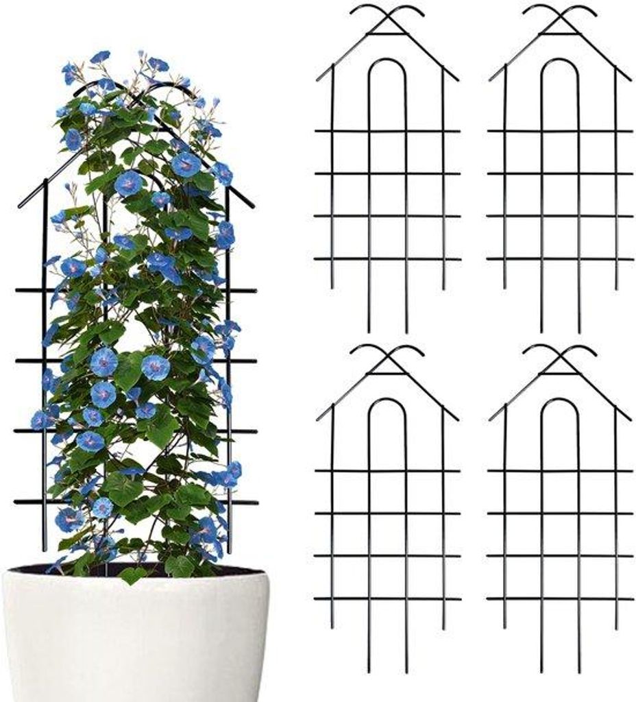 Ibenzoa 4er-Set Pflanzenstützen aus 4 mm verzinktem Metall – robuste Rankhilfe, 4‐reihig, für drinnen & draußen, Topf, Balkon, Garten