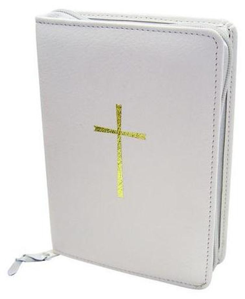 Gotteslobhülle Weiß mit Kreuz gold Produktbild 