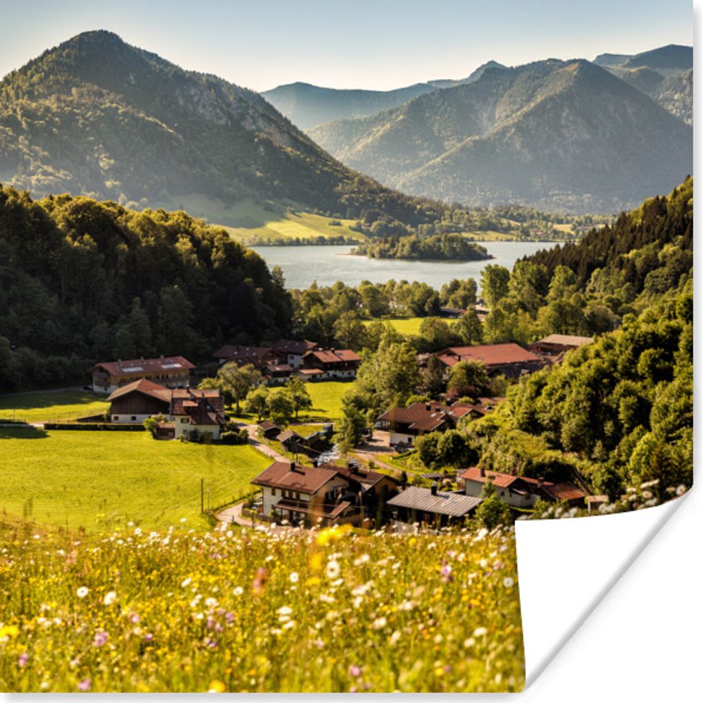 MuchoWow Poster Alpen - Berge - Blumenwiese 75x75 cm - Wand Dekoration