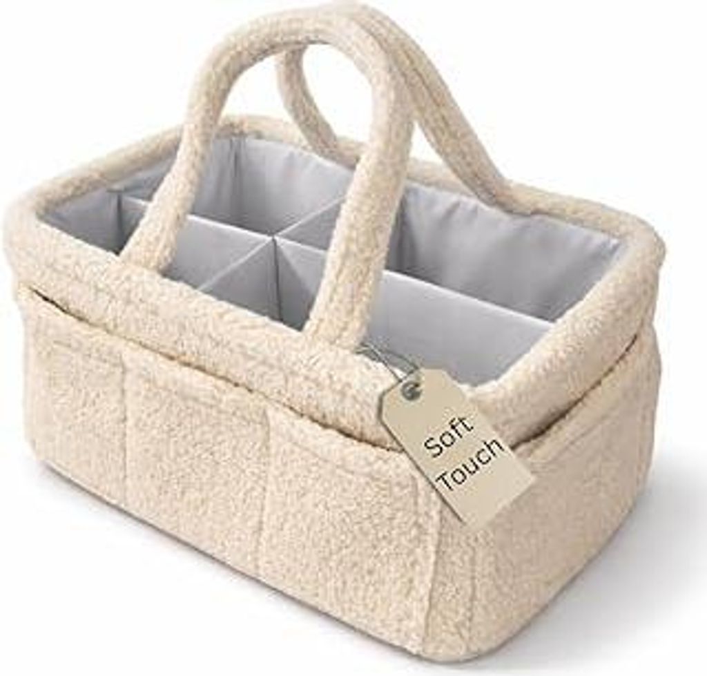 Generisch Wickelkorb Teddy Weiß - Wickelorganizer für Babys – Aufbewahrungskorb für Windeln, Feuchttücher und Babyartikel – Perfektes Baby ...