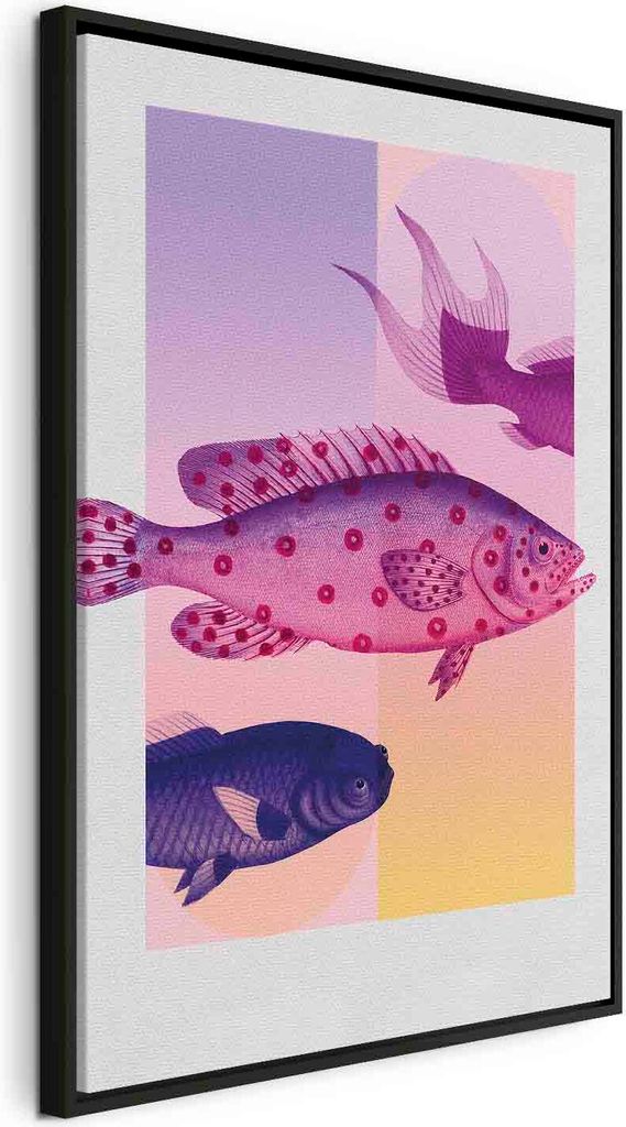 Italienischer Leinwand Leinwandbild - Fish in Pastels - Stylized Fish Against Gradient Shapes 40x60 cm Abstrakt g-C-10177-b-a