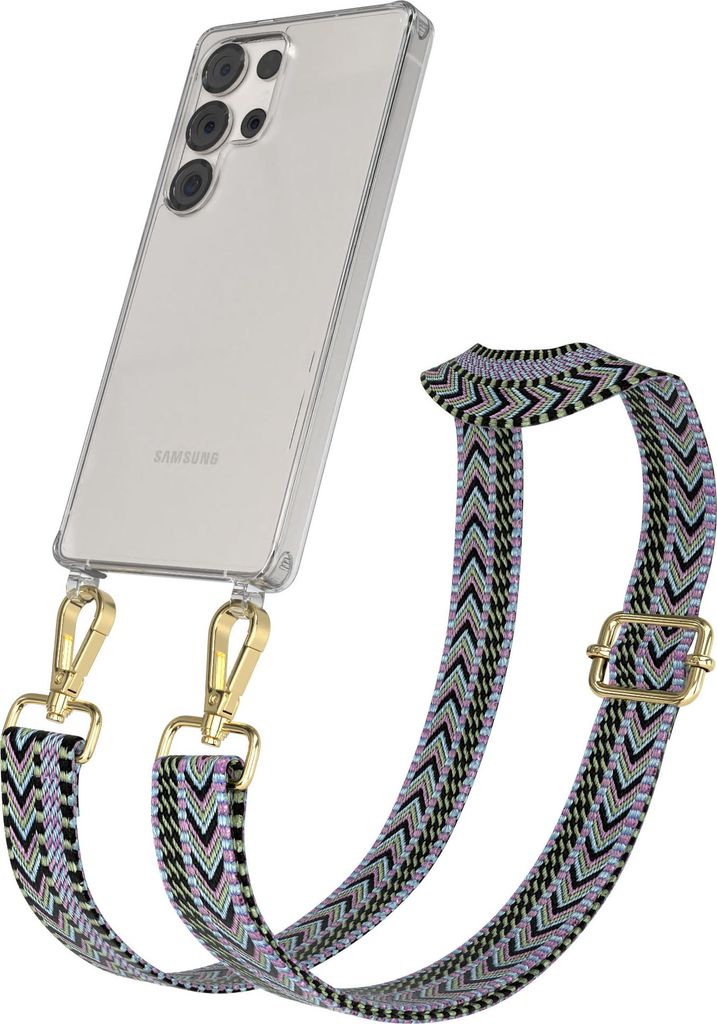 Samsung Galaxy S25 Ultra Chain Eyelets Slim Neck Strap Set Zig Zag light Purple - Green 14 Metall Gold