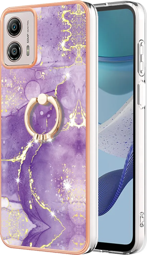 Cover Motorola Moto G53 Effetto Marmo Luxury con Supporto Anello Oro