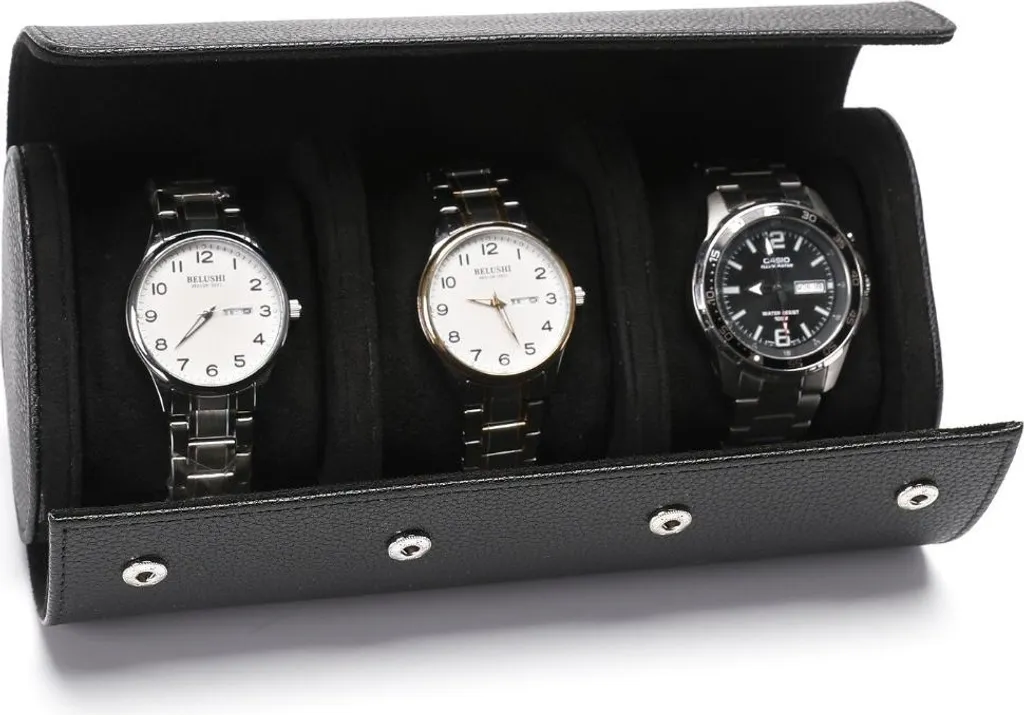 Rangement Montres pour Voyage - Boîtier 3 Places Cuir Noir Compact INF