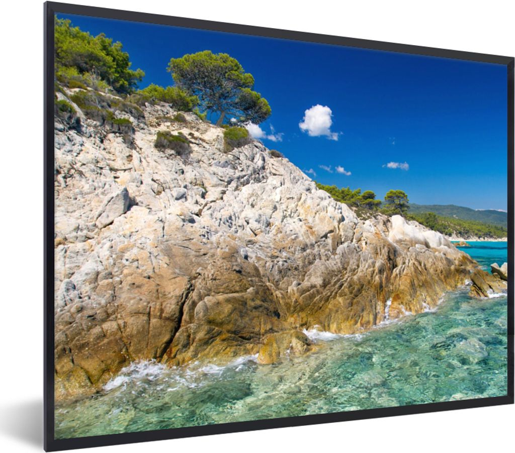 MuchoWow Gerahmtes Poster Meer - Klippe - Sommer - Tropisch 80x60 cm - Poster mit Schwarzem Bilderrahmen Wandposter Rahmen Foto Bilder - Schwarze...