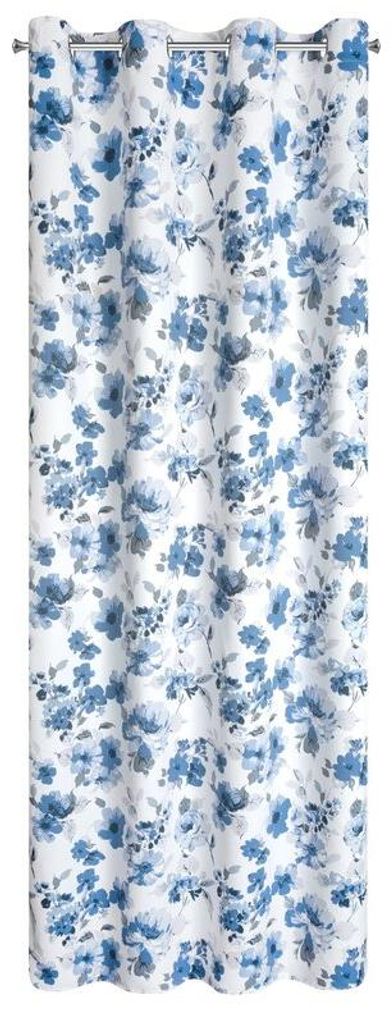 Rideau 140x250 Caren blanc bleu fleurs prêt à poser Image du produit 