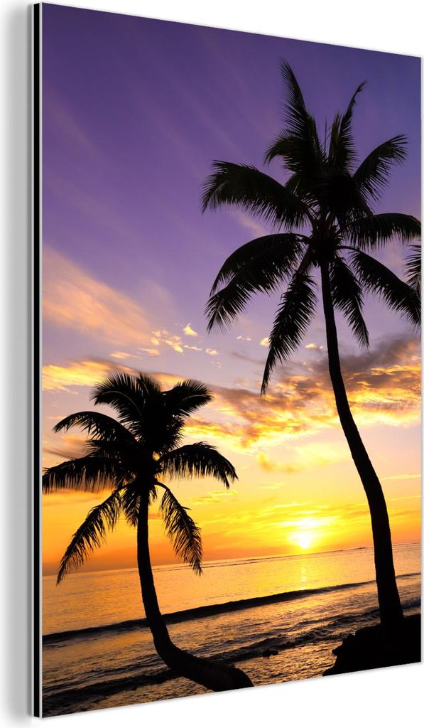MuchoWow Wanddekoration Metall Metallbild Wandkunst 30x40 cm Strand - Sonnenuntergang - Palmen - Tropisch MuchoWow Aluminium Gemälde - Bilder