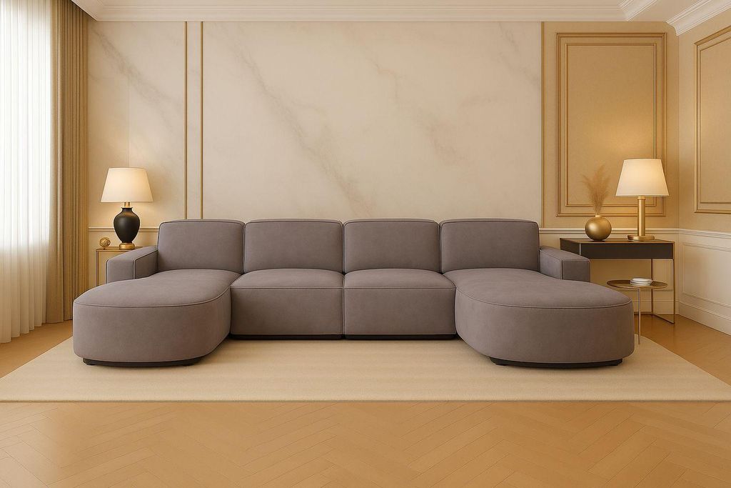 Kaiser Möbel Ecksofa Cursal Round U-Form, Stoff Salvador, Grau