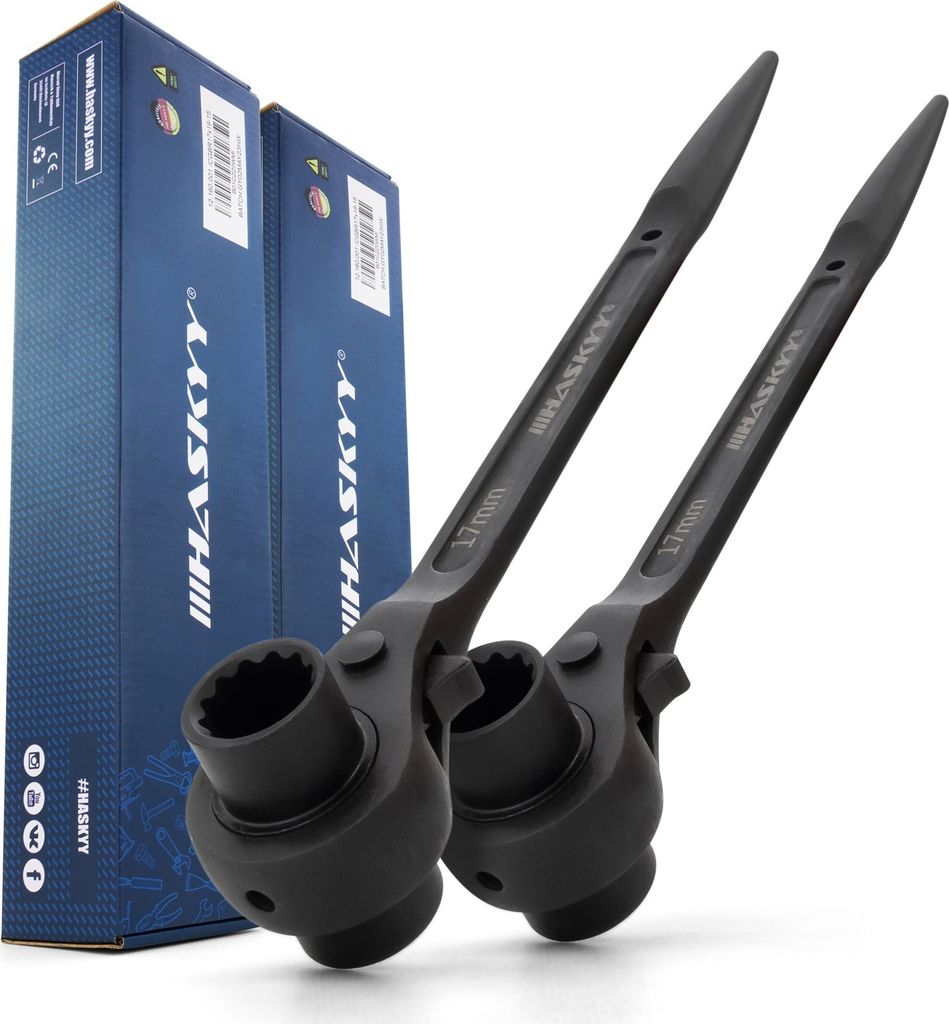 2x Gerüstbauratsche Ratschenschlüssel 17x19mm Doppelsteckschlüssel