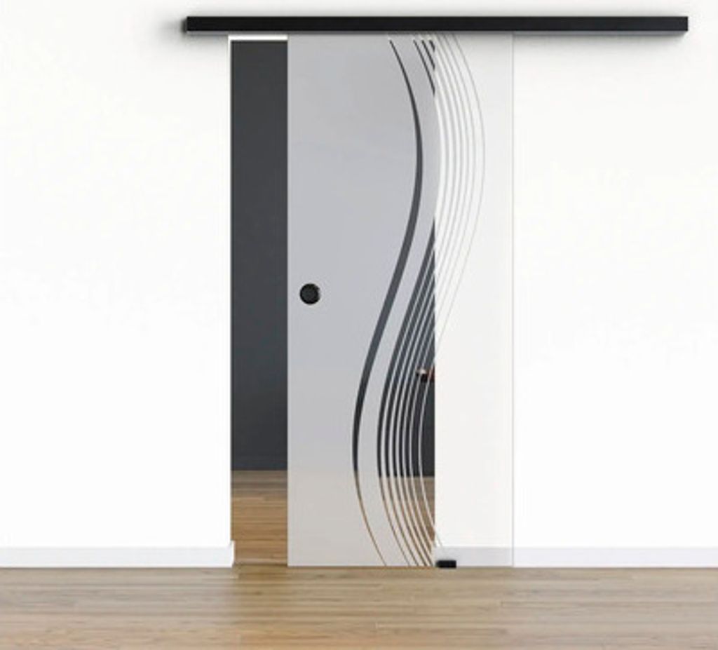 Pertura Glasschiebetür Komplettset Glera Reflect 02 775x2175 mm Rechts inkl.Beschlag Selir Aluminium schwarz,Griffmusche
