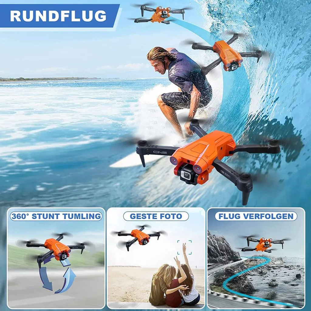 Drone 4K Orange avec 2 Batteries : Ne Manquez Plus de Temps de Vol - 6