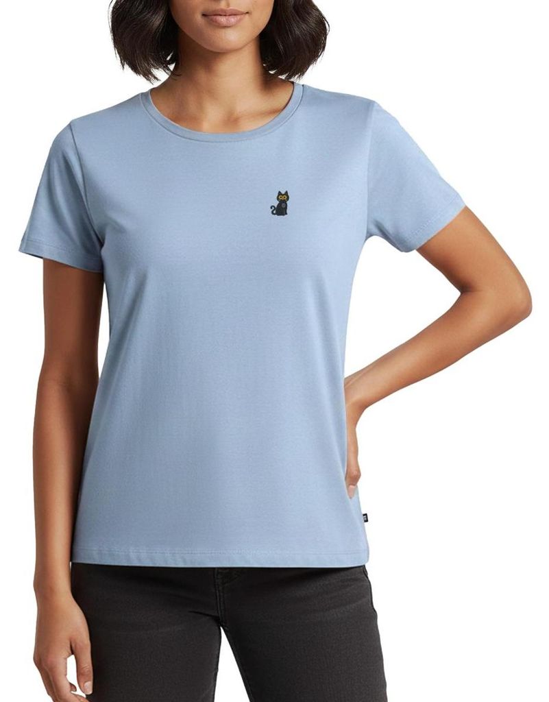 Spreadshirt Schwarze Katze Bestickt Frauen Premium T-Shirt, L, Hellblau