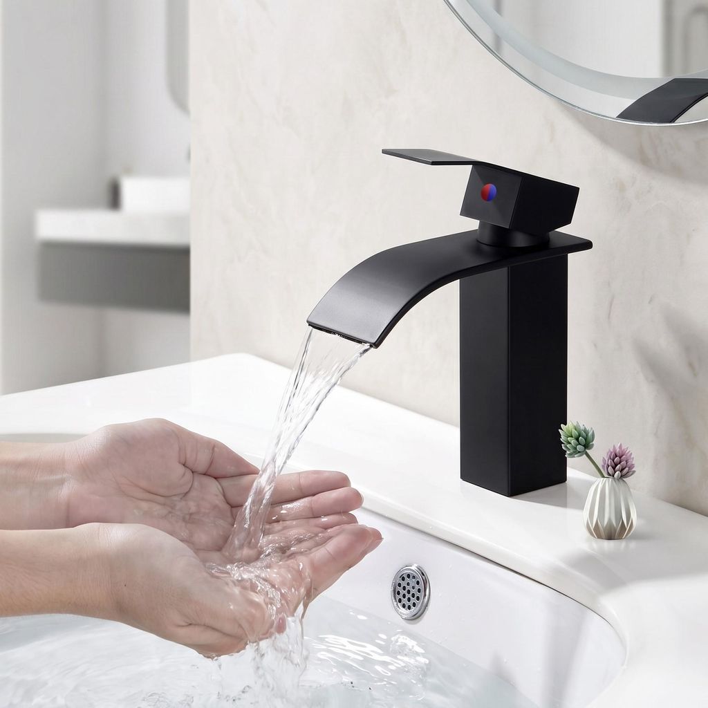 HOMELIVE Waschtisch Wasserhahn Schwarz Waschtischarmatur Produktbild 