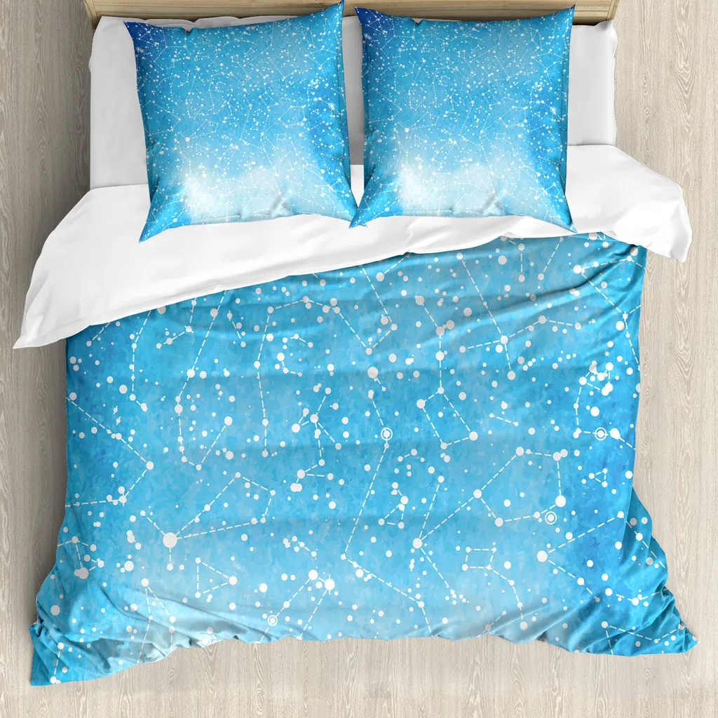 ABAKUHAUS Set Copripiumino Astronomico 200x200 Antiacaro Blu
