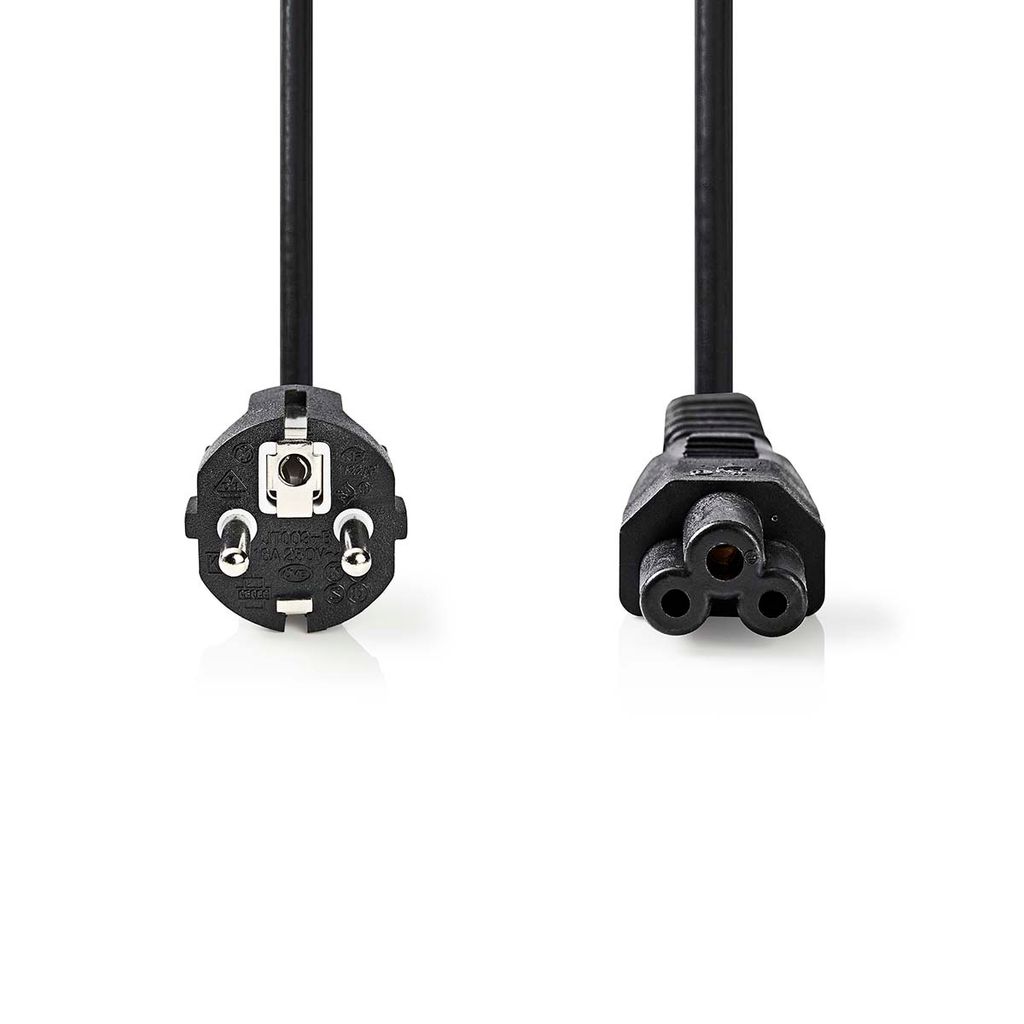 Nedis Stromkabel - Schutzkontaktstecker - IEC-320-C5 - Gerade - Gerade - Vernickelt - 2.00 m - Rund - PVC - Schwarz - Label
