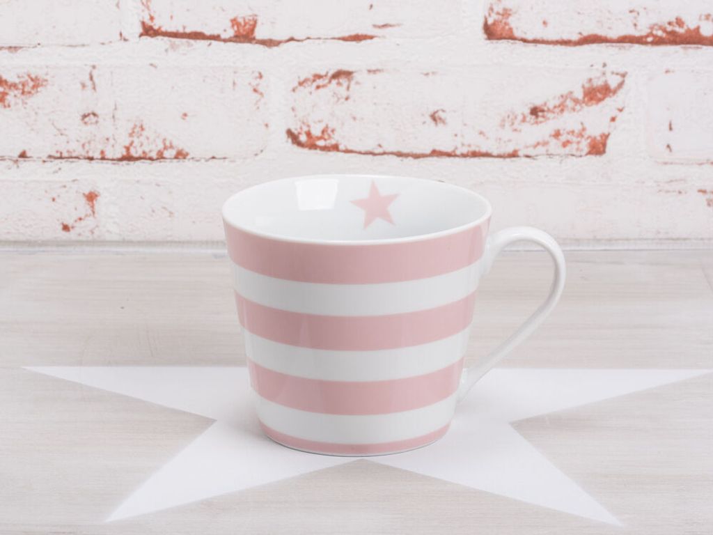Krasilnikoff Tasse Happy Cup Streifen Rosa