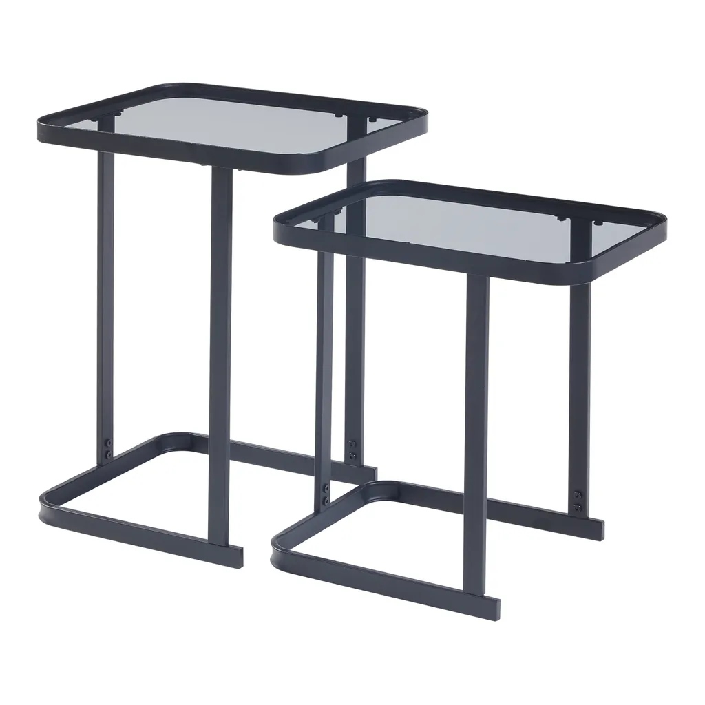 Set 2 tables d'appoint Laxå design industriel verre et métal noir 50cm
