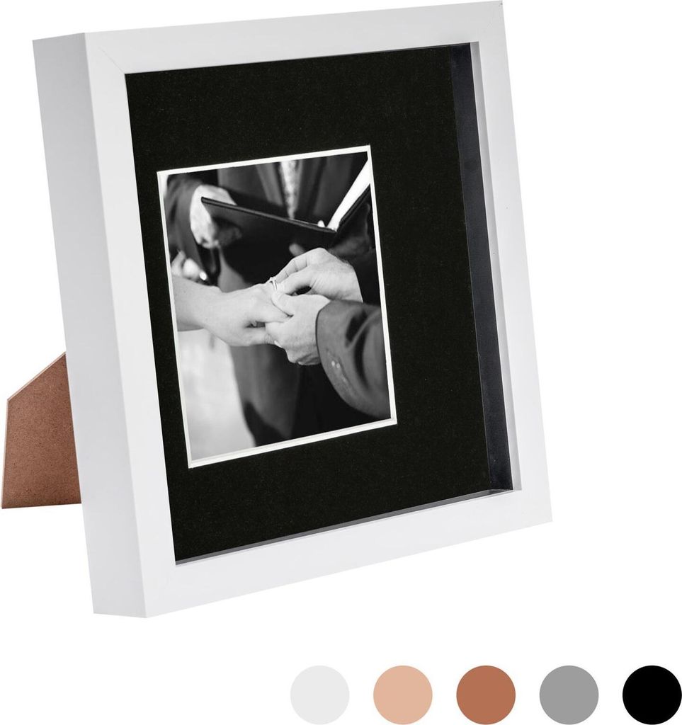 Nicola Spring 8 x 8 3D-Schatten-Kasten-Foto-Rahmen - Pop-up-Anzeige Bilderrahmen mit 4 x 4 Montage - Glas Aperture - Weiß / Schwarz