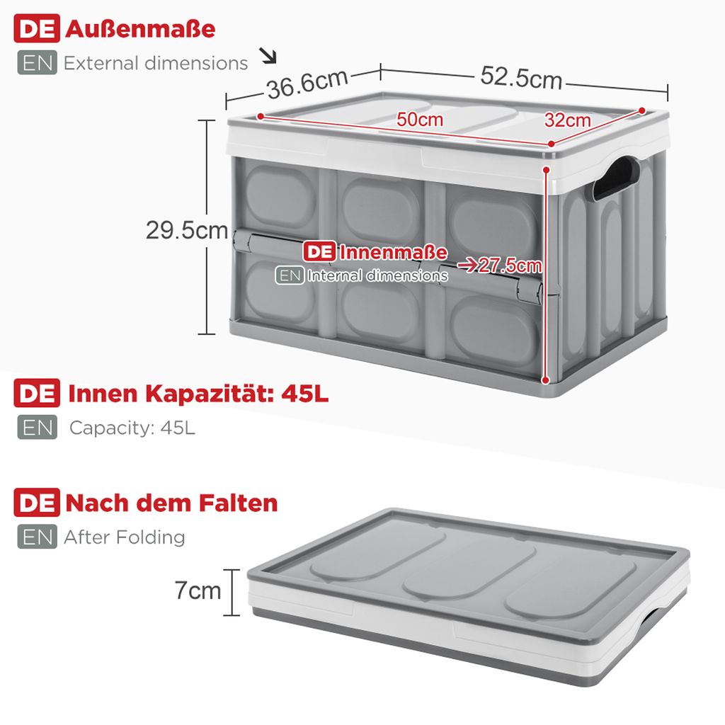 PEARL Faltbox: 2er-Set Faltbare Kofferraumtaschen, je 2 Tragegriffe &  Trennwand (Klappbox)