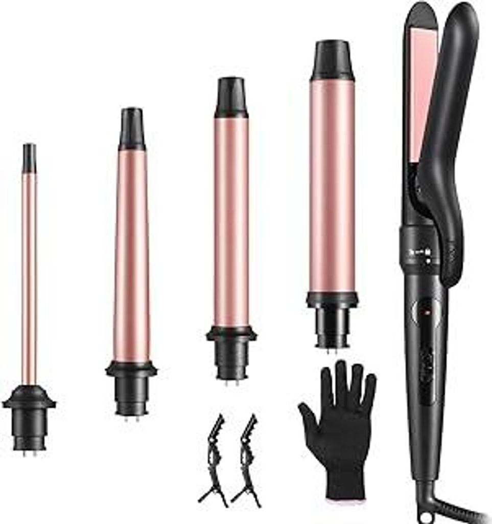 Lockenstäbe Große und Kleine Locken Set, 5 in 1 Lockenstab mit Verschiedenen Aufsätzen Keramik Turmalin Beschichtung Welleneisen für Beach Waves