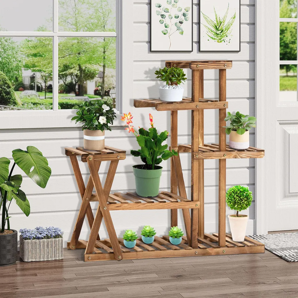 Support fleurs en bois de sapin avec 6 tablettes de rangement vertical - 2