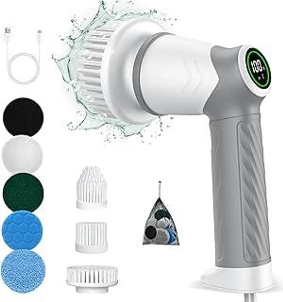 Spazzola elettrica per la pulizia, dispositivo per la pulizia domestica, Power Spin Scrubber senza fili con 7 testine, trasmissione integrata a 2 velocità, spazzola per la pulizia di piastrelle e docce