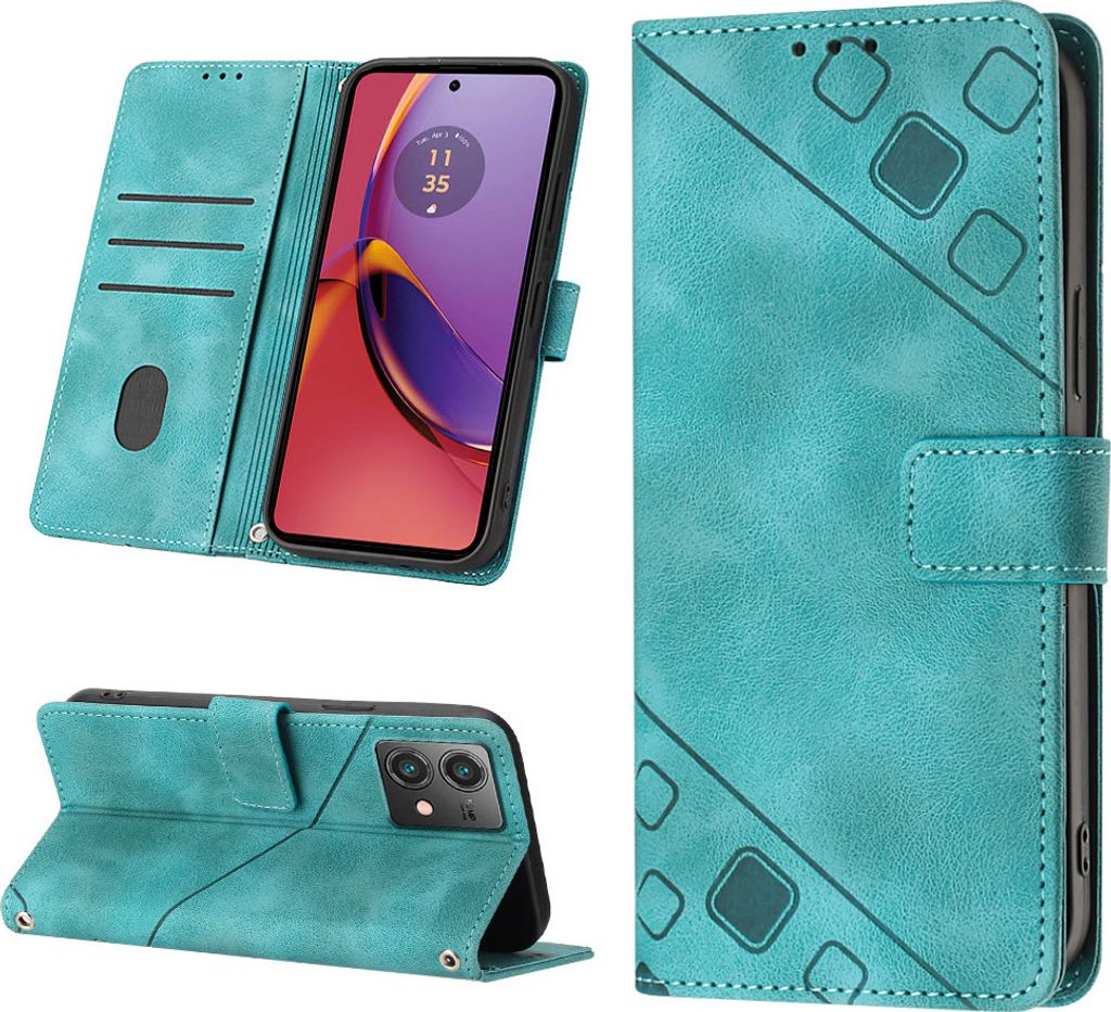 Hülle für Motorola Moto G84 Prägung Flip Leder Brieftasche Schutzhülle mit Ständer Grün