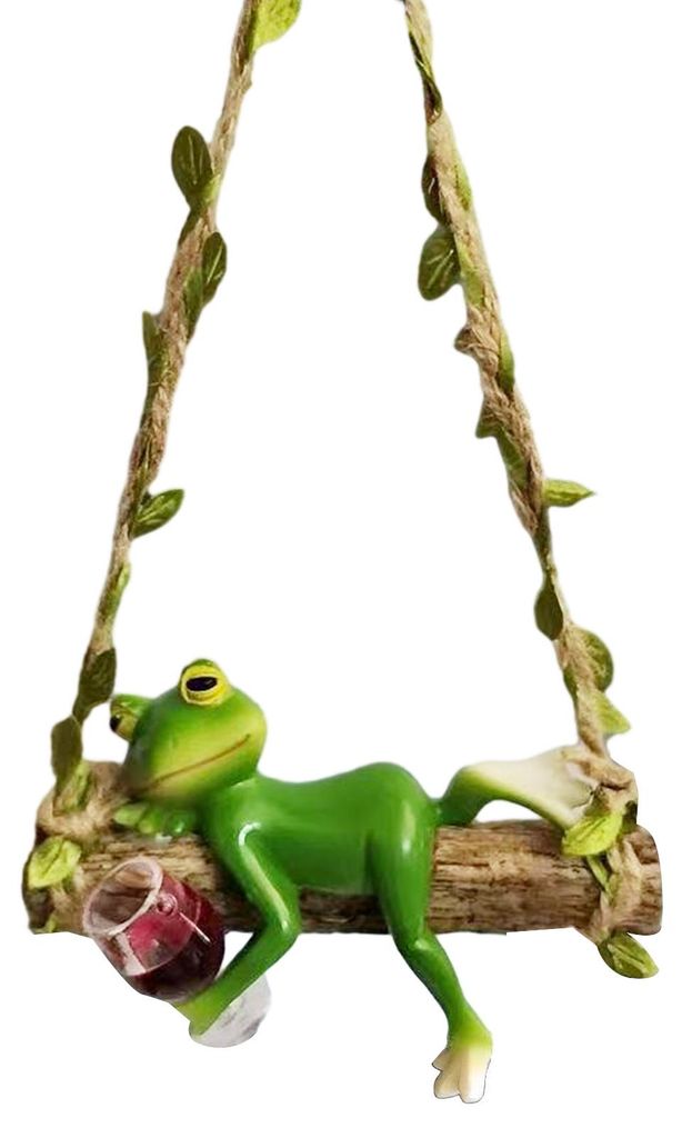 Gartenschaukelfrosch-Figur aus Kunstharz mit Rotwein/Getränken in der Hand für Balkon, Garten, Blumentöpfe, Außen- und Innendekoration