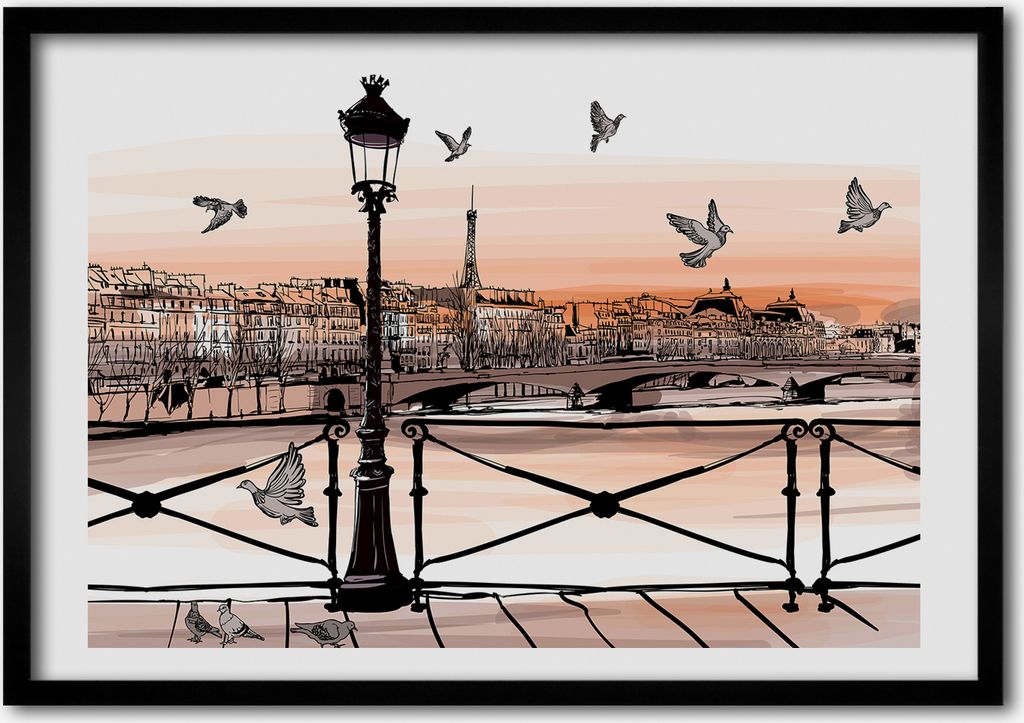 Bild - Bilderrahmen - 100 cm x 70 cm - MDF - Rahmen - Foto - Wandkunst Dämmerung in Paris
